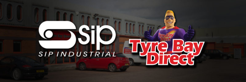 SIP Logo & Tyre Bay DIrect logo showing partnership on air compressors